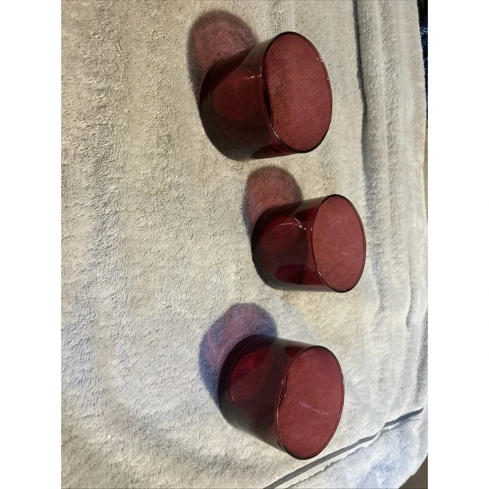 Vintage Ruby Red Glass Roly Poly Tumblers Set of 3 3.5